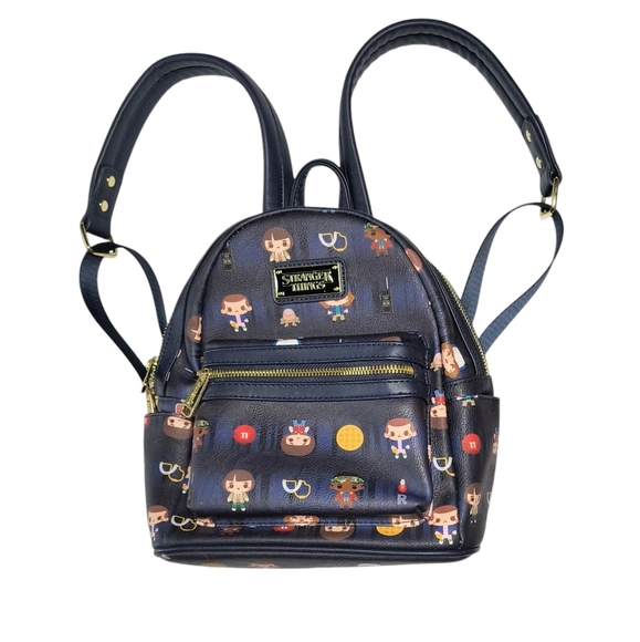 Loungefly Navy Blue and Gold Stranger Things Cartoon Characters Backpack - Picture 8 of 8